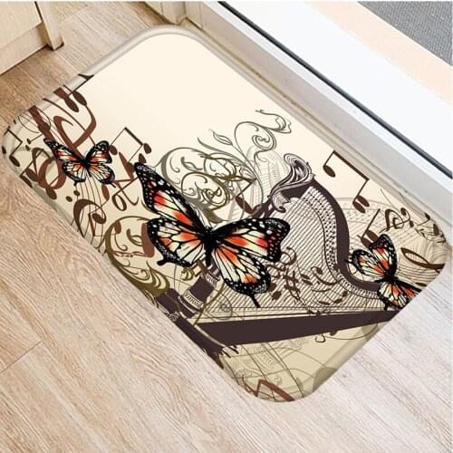 Music Notes Printing Carpet Flannel Musical Note Pattern Floor Mat Carpet Bathroom Non-slip Mat Home Decoration Doormat