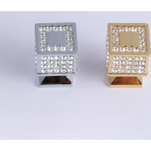 Square Cabinet Handles and Knobs with Crystal All Metal Drawer/Furniture Pulls Euro Style Bundle Sale, Gold and Chrome