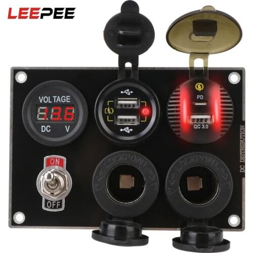 LEEPEE Dual USB Port Waterproof Combination QC3.0 & PD Quick Charge ON-Off Rocker Toggle for Car Marine Boat Car Switch Panel