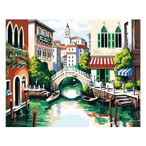 MaHuaf-X336 Hand painted canvas oil painting by numbers Jiangnan town picture coloring by numbers 40x50 framed wall for bedroom