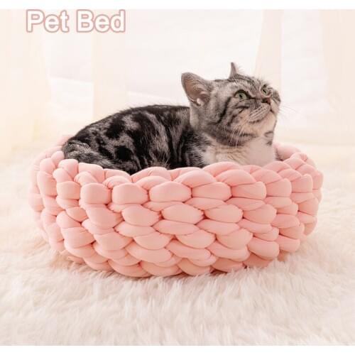 Soft Pet Bed Puppy Kennel Cat Nest House Small Dogs Cats Sleeping Blanket Machine Washable Cat Mats Hand-knitted Pet Supplies