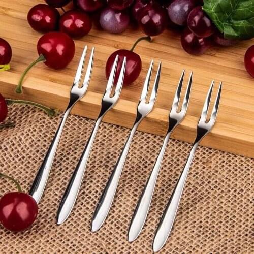 6/12PCS Stainless Steel Two-tine Fork Fruit Fork Set Tableware Multiple Use Snack Cake Dessert Forks Home Flatware