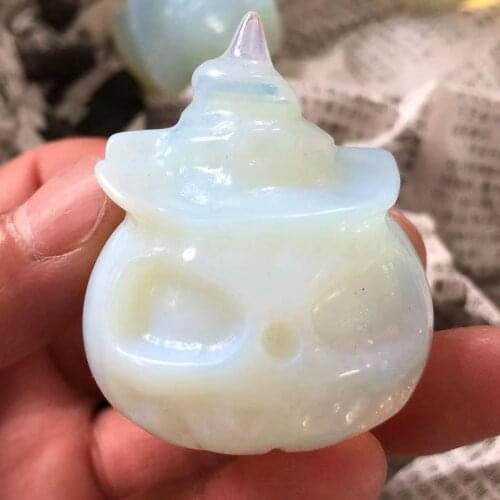 Natural opal handcarved Halloween pumpkin skull gift craft carved healing ornament