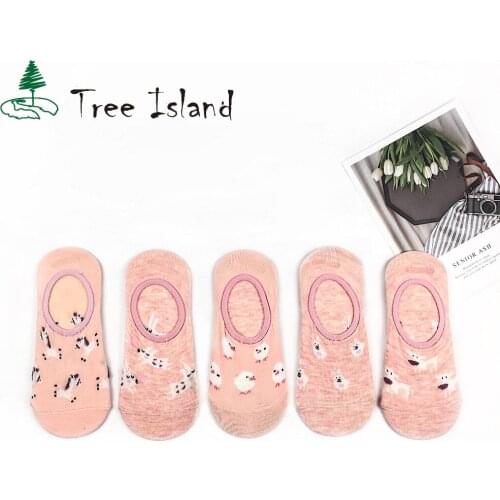 1 pair Cute 3D Animal Cartoon socks Pink Dot Print Cotton women boat sock Fashion Casual short Art Socks Funny Low A