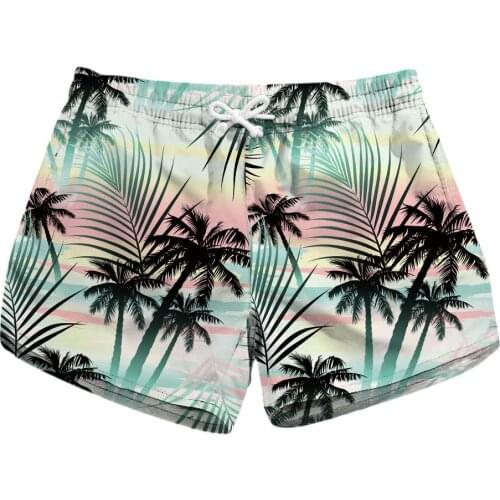 New Women Running Beach Shorts 3 Patterns Comfortable Light Green Tree Blue Sky Print Summer Clothes