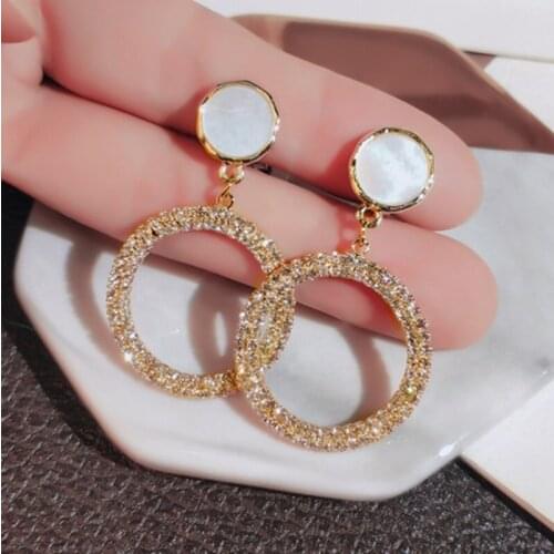 2020 New Arrival Metal Hyperbole Round Women Dangle Earrings Fashion Female Korean Simple Jewelry Circle Rhinestone Earrings