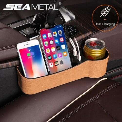 NEW Car Seat Crevice Storage Box Multifunctional Seat Gap Organizer Bag for Phone Card Key Cup Holder with Dual USB Phone Charge