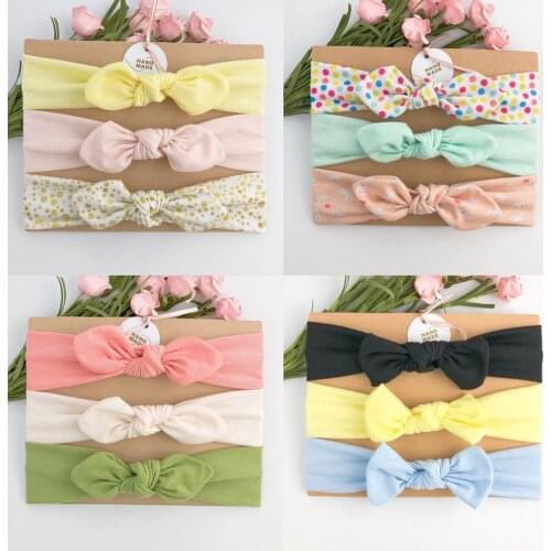 New Design Solid Color 3pcs/Lot Lovely Bunny Rabbit Ear Hair Band Bowknot Tie Head Hair Accessories