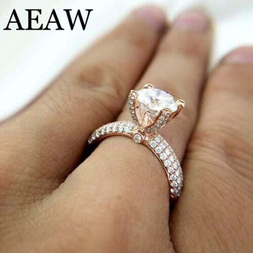 Round Brilliant Cut EF Color VVS1 2 to 5ct Moisssanite Engagement Wedding Ring for Women 14K Rose Gold Pave Micro Setting