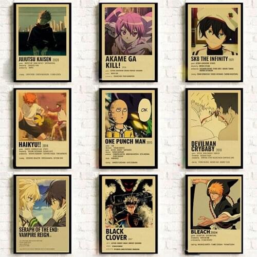 Retro Anime Poster Vintage Prints Posters Wall Art Canvas Painting Wall Decor Pictures Room Decor SK8/BLACK CLOVER/BLEACH/HAIKYU