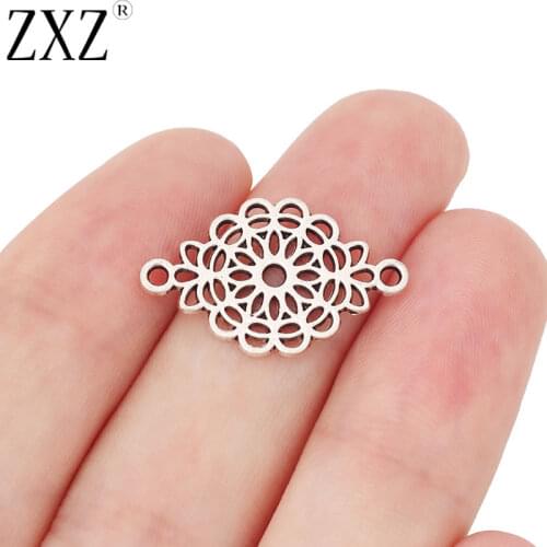 ZXZ 50pcs Tibetan Silver Flower Connector Charms for Bracelet Jewelry Making Findings 25x15mm