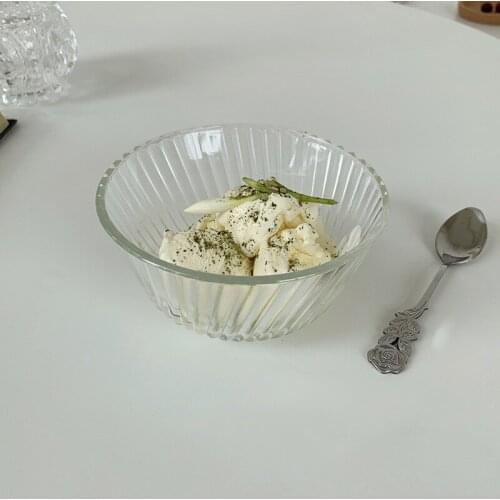 Nordic Transparent Twill Glass Bowl Decoration Home Salad Snack Fruit Mixing Bowl Kitchen Breakfast Ice Cream Nut Bowl
