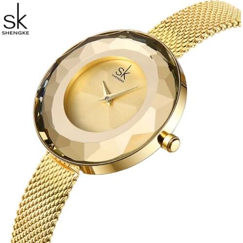 Shengke Luxury Dial Women Gold Wrist Watch Reloj Mujer 2019 New Fashion Stainless Steel Quartz Watches Women Gift Clock #K0100