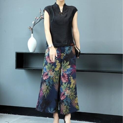 Modern Chinese Cheongsam Qipao Elegant Woman Pants And Blouse Set Festival Clothing Traditional Chinese Suit Two Style 10230