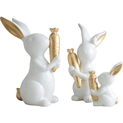 Modern 3PCS Cute Radish Rabbit Ceramic Ornaments Art Home Livingroom Desktop Furnishing Decoration Coffee Table Figurines Crafts