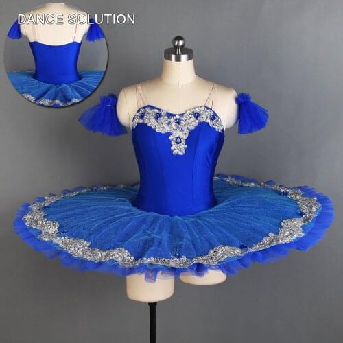 Navy Blue Pleated Tulle Pre-Professional Ballet Dance Tutu with Soft Tulle Arm Bands Performance Costume Solo Dress BLL125