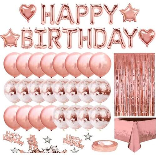 Birthday Party Decoration for Girls Women Happy Birthday Banner, Rose Gold Fringe Curtain Foil Tablecloth