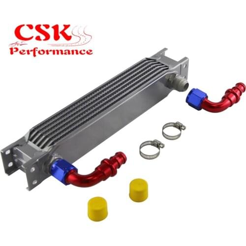 7Row AN10 Universal Aluminum Engine Transmission 248mm Oil Cooler British Type w/ Fittings Kit Silver
