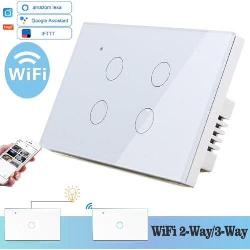 WIFI Touch Light Wall Switch White Glass Blue LED 118*72mm Smart Home Phone Control 4Gang 2Way Round Alexa Google Home Alice