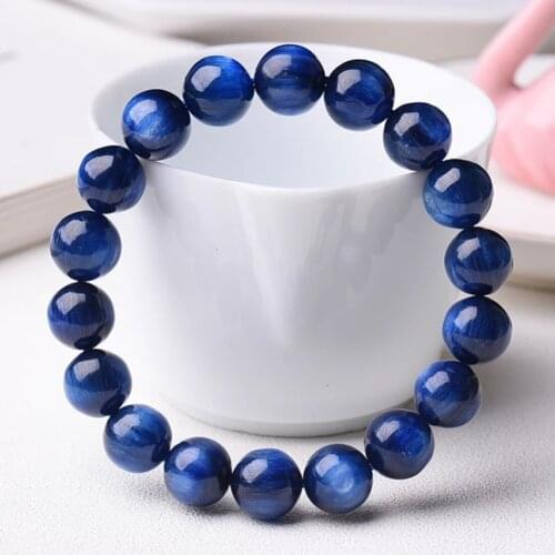 Top Natural Blue Kyanite Bracelet Jewelry For Women Men Gift Crystal Round Beads Stone Cat Eye Gemstone Stretch AAAAA 8mm 10mm