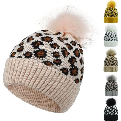 Womens hats winter Knit Caps Autumn Casual Warm Leopard Knitted Elastic Beanie Woolen Yarn Bomber Hat Ponytail Cap 6 Colors
