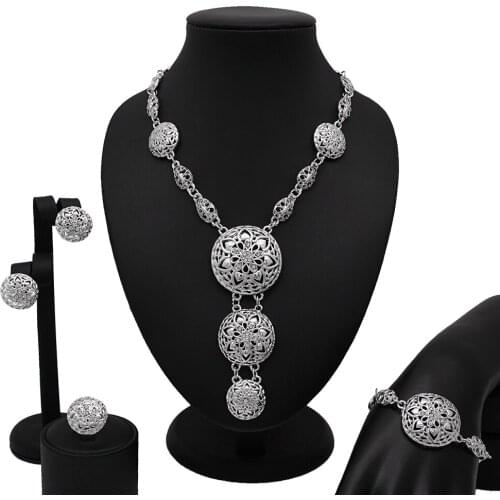 Mirafeel Silver Nigeria Jewelry Sets for Women Wedding Geometry Choke Necklace Earrings Ring Bracelet Fashion Jewelry Set