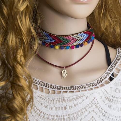 Bohemia Choker Necklace Women Fashion Colorful Handmade Embroidery Lace Flower ChokersVintage Multilayer Necklaces Jewelry