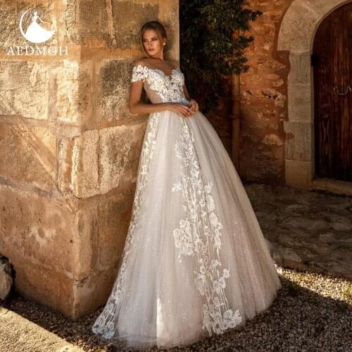 Aedmgh A-Line Wedding Dresses 2021 Sweetheart Off The Shoulder Elegant Vestido De Novia Gorgeous Lace Appliques Bride Dress