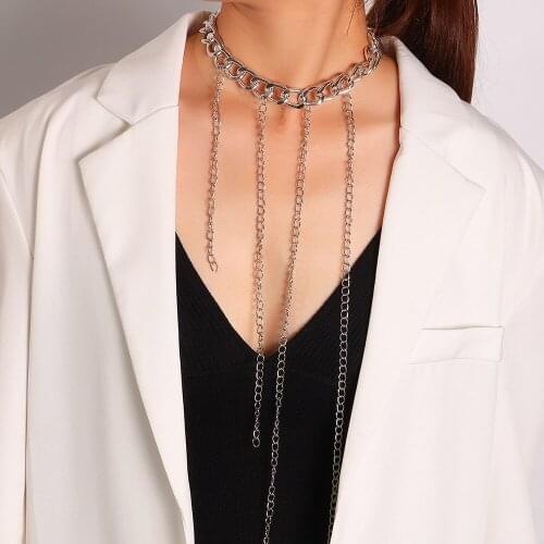 Gold Punk Long Chains Charms Statement Choker Necklace for Women Female Hip Hop Chain Necklaces For Women Party Jewelry Gift