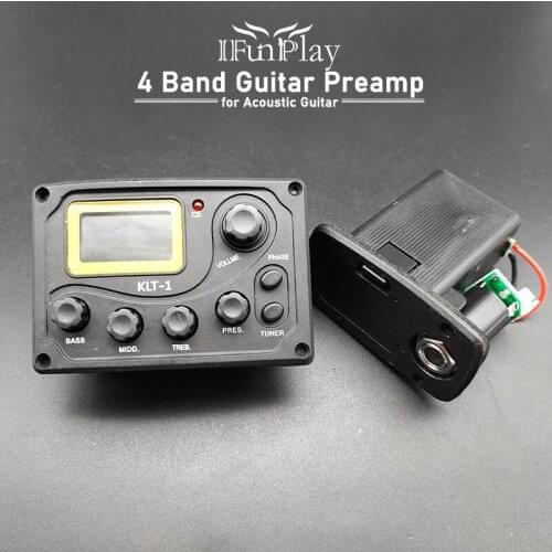 KLT-1 4 Band Acoustic Guitar Preamp Bass EQ Equalizer with Digital Procedding Tuner Guitar Piezo Pickup
