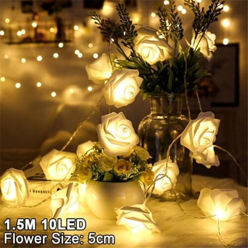 1.5M 10LED Artificial Rose Flower Garland String Light LED Fairy Lights Valentines Day Wedding Christmas Party Decor Lights