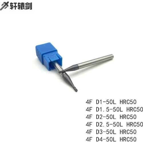 1 End Milling Cutter 1mm 1.5mm 2mm 2.5mm 3mm 4mm HRC50 4 Flute 3 Blades 2T Solid Carbide Flat Mills CNC Free Milling Cutter