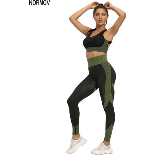 NORMOV 2/3 Piece Set Women Seamless Workout Set High Waist Booty Lifting Slim Leggings Crop Tops Outfits Women Tracksuit