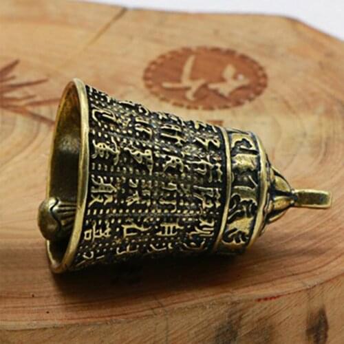2Pcs Antique Brass Buddhism Heart Sutra Bells Lucky Fengshui Ornaments for Key Chain Keyring Pendant DIY Crafts Supplies