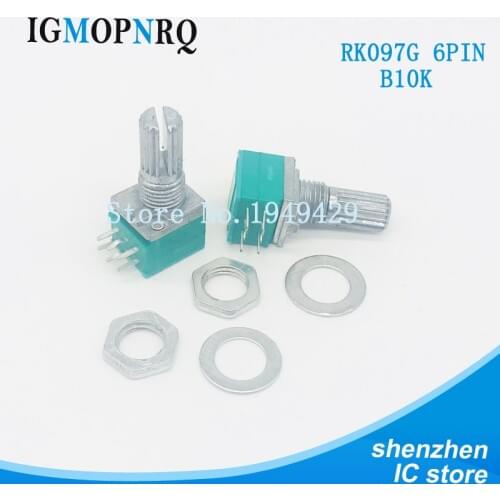 5PCS/LOT 6pin RK097G dual potentiometer B10K with switch audio / power amplifier / sealing potentiometer Handle Length 15MM