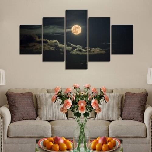 5 Piece Canvas Wall Art Night Moonscape Poster Living Room Modern Decoration Bedroom Image Home Office Picture