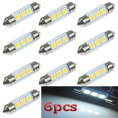 6X 36mm 3 SMD 5050 LED Pure White Car Festoon Map Interior Dome Light 12V