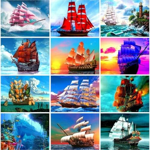 Diamond Painting Full Square Ship Diamond Embroidery Sea Landscape Cross Stitch Rhinestones Art Bead Picture Kits Gift