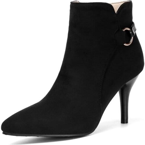 Big Size 9 10 11-15 boots women shoes ankle boots for women ladies boots shoes woman winter Side zip belt buckle point