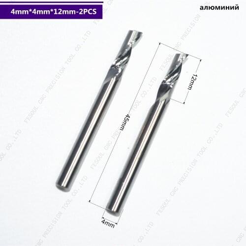 2PCS- 4mm*12mm,Single Flute Spiral end mill cnc solid carbide aluminum engraving milling cutter,aluminum composite panels