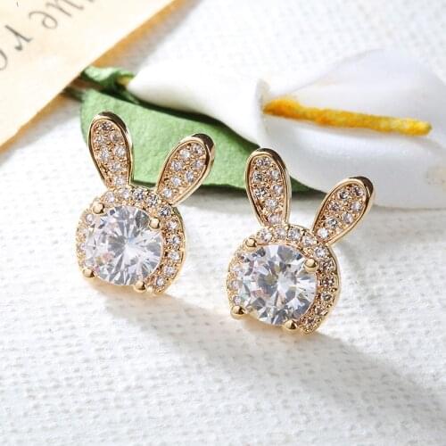 Huitan Newly Designed Gold Color Rabbit Stud Earrings Women Fashion Versatile Girls Earrings Funny Gift Trendy Jewelry Wholesale