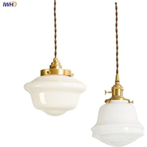IWHD White Glass LED Pendant Light Fixtures Japanese Style Nordic Modern Copper Pendant Lamp Hanging Lights Luminaria Lampara