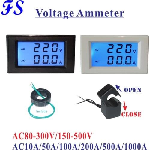 YB4835DVA AC Voltage Current Meter AC80-300V 150-500V LCD Digital Voltmeter Ammeter AC10A 50A 100A 200A 500A 1000A VA Dual Meter