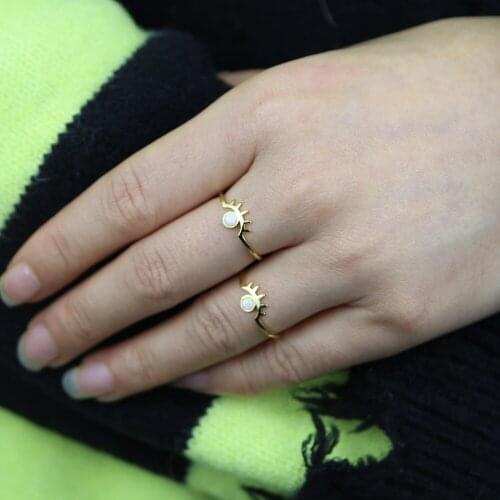 Drop Shipping Size 6 7 8 Gold Filled White Fire Opal Stone Pave Evil Eye Finger Ring Women Lucky Turkish Simple Band Jewelry