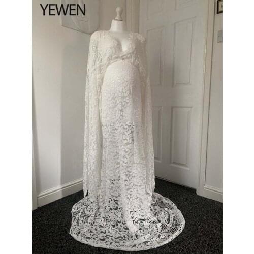 Lace Maternity Photography Props Pregnancy Dress for Photo Shooting Wrap Sleeves Pregnant Dresses for Women Maxi Maternity Gown