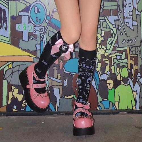 Sweetheart Hot Sexy Girl Thick Bottom Bowknot Dark Goth Punk Platform Lolita Shoes Kawaii Loli Cosplay High Heel 7cm Pu Shoe