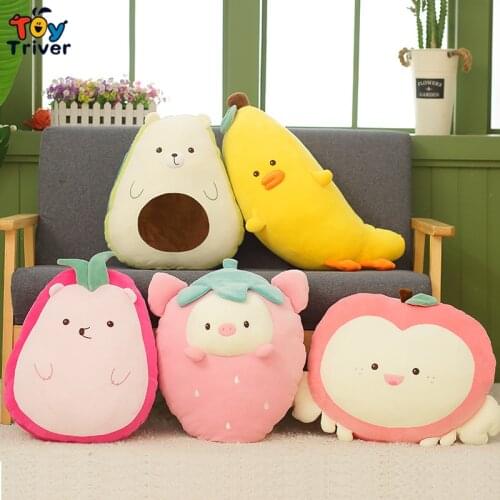 Kawaii Fruits Banana Duck Kiwi Pitaya Racoon Strawberry Pig Apple Crab Plush Toys Stuffed Animals Doll Baby Kids Children Gifts