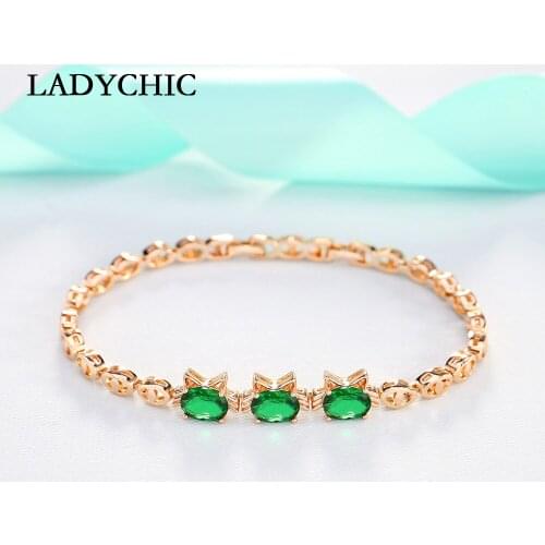 LADYCHIC Lovely Cat Charm Bracelet for Girls Children 3 Colors Crystal CZ Gold Bangle Fashion Elegant Jewelry Friend Gift LB1022