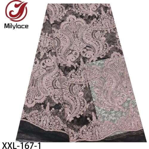 2020 Fashion African Net Lace Party Dresses Tulle Lace Fabric with Shiny Sequins French Lace Fabric 5 Yards XXL-167