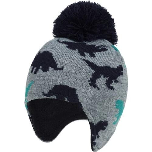 Cartoon Winter Baby Bonnet Hat Thicken Warm Cotton Childrens Kids Knitted Hats Dinosaur Boys Girls Ear Cap For Newborn